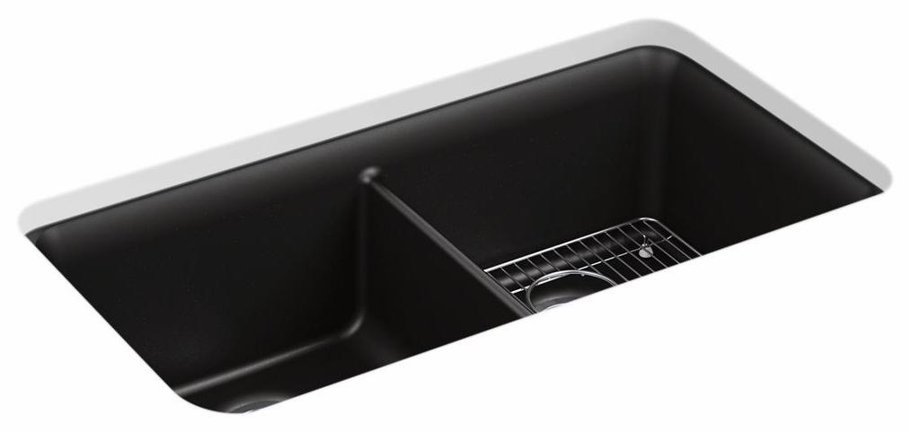 Cairn 33-1/2" 2 Bowl Undermount Neoroc Kitchen Sink with Rack