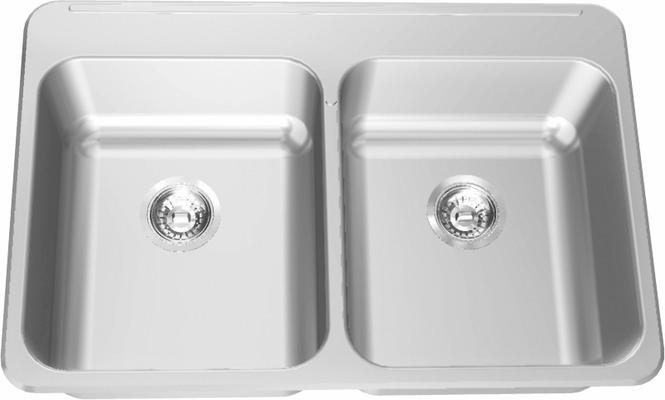 31-1/4" 3-Hole 2 Bowl Drop-In Kitchen Sink