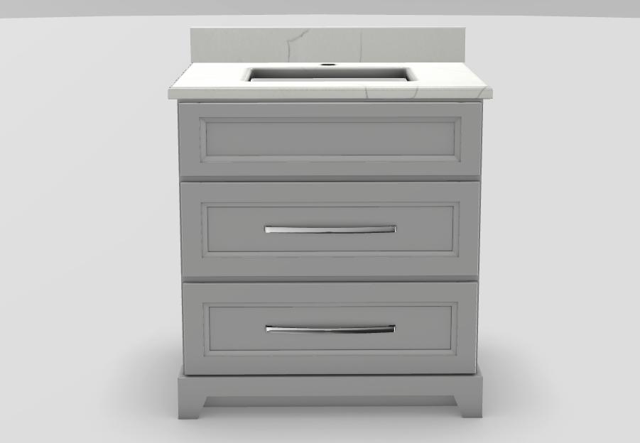 30" Dresser Standard Vanity Bellrose with Long Curved Handles and 1-Hole Quartz Top