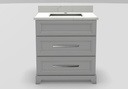 30" Dresser Standard Vanity Bellrose with Long Curved Handles and 1-Hole Quartz Top