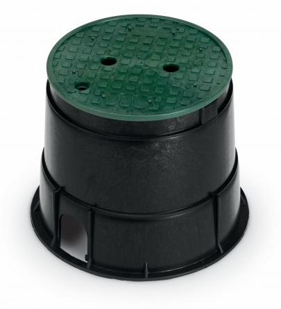10 Round Black Valve Box with Green Overlapping Lid