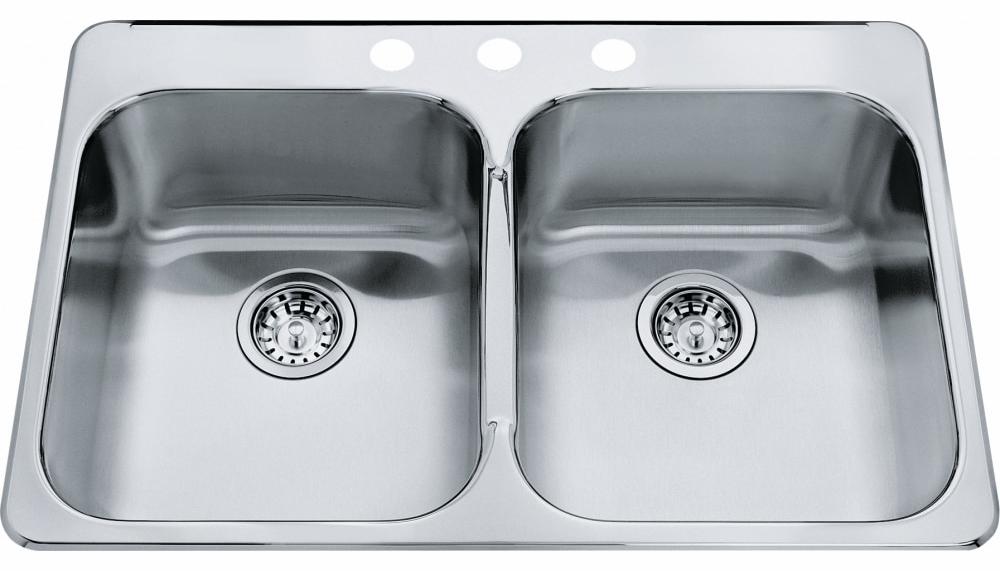 Steel Queen 31-1/4" 3-Hole 2 Bowl Drop-In Kitchen Sink