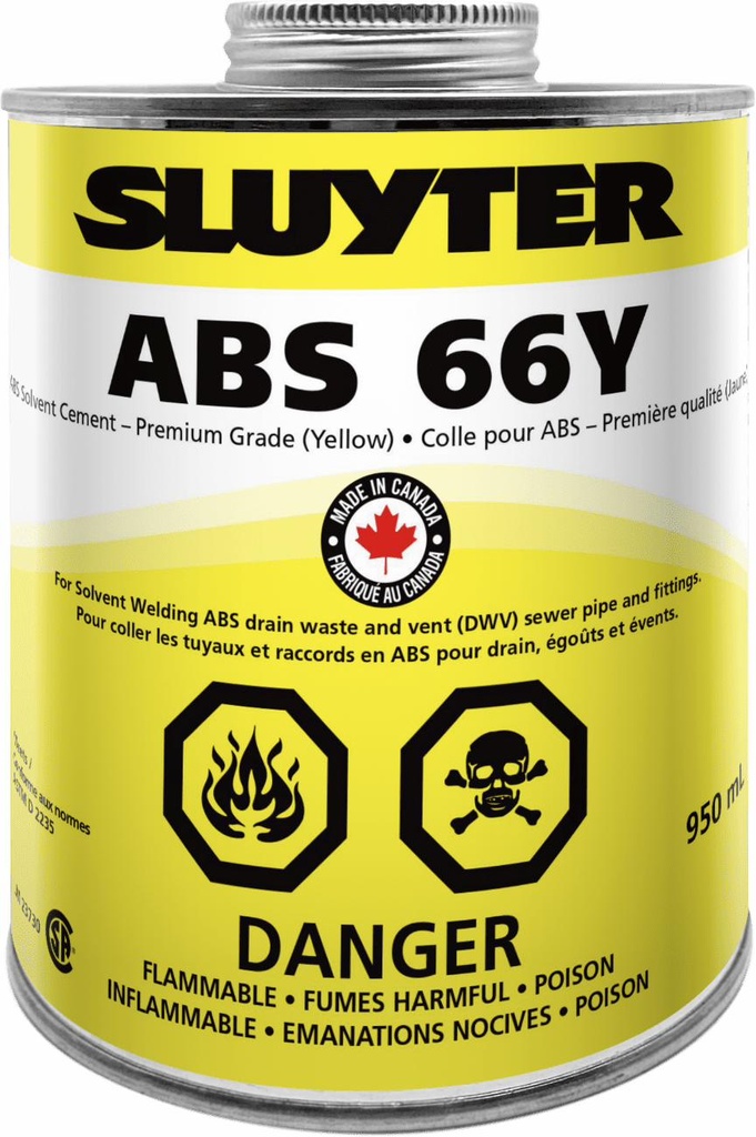 950ml 66Y CSA ABS Cement Yellow Flat Top