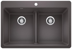 [1217248] Liven 33 2 Bowl Dual Mount Low Divide Silgranit Kitchen Sink