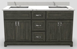 [2570411] 60" Double Sink Standard Vanity Modern Shaker with Curved Handles and 1-Hole Quartz Top