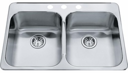 [4403000] Steel Queen 31-1/4" 3-Hole 2 Bowl Drop-In Kitchen Sink